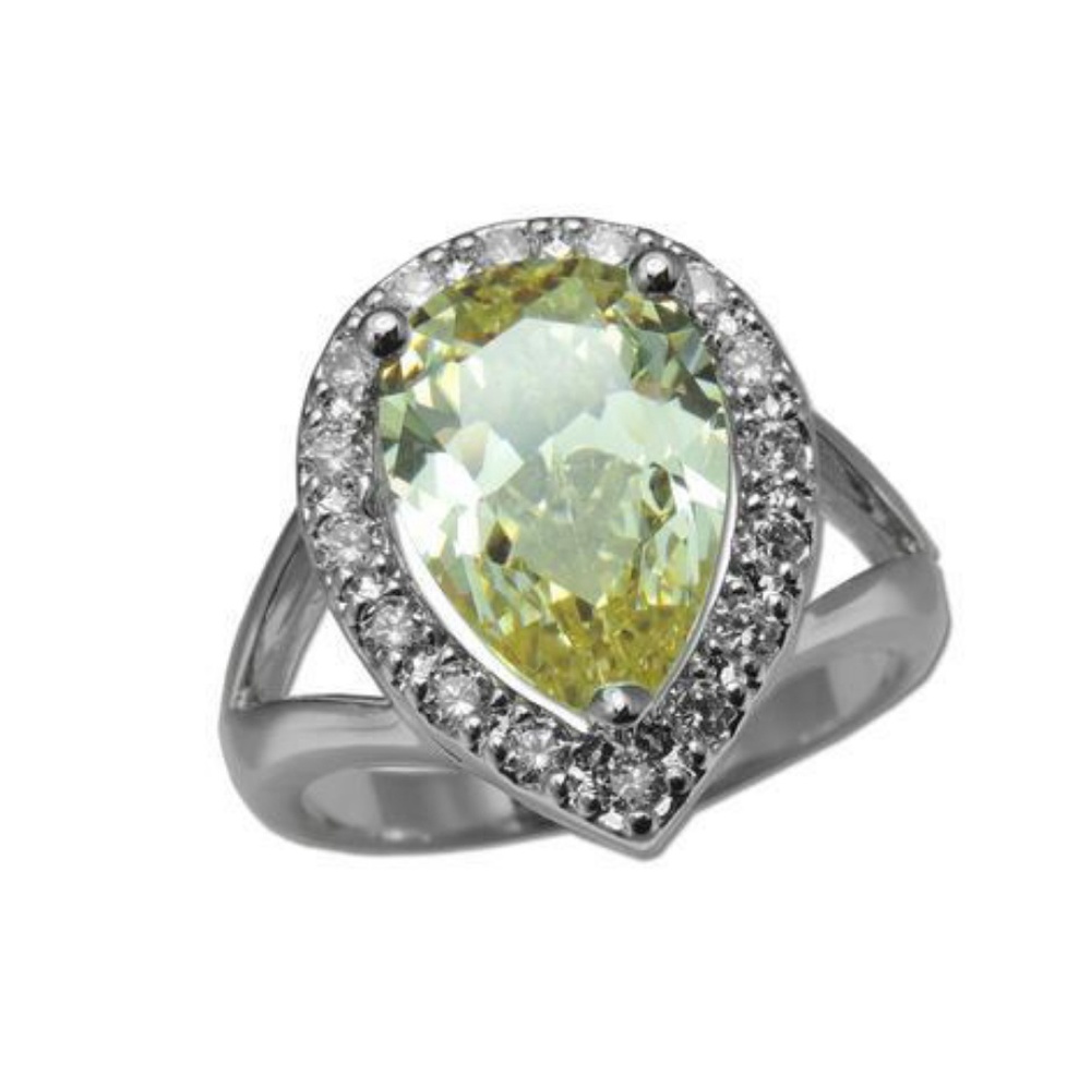 925 Silver Canary Pear Cut stone CZ diamond Ring